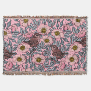 Wrens in the roses throw blanket