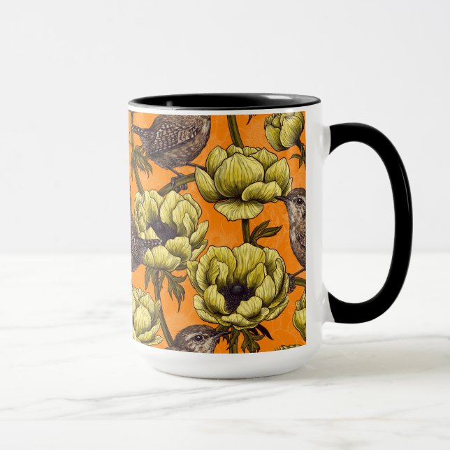 Wrens in the yellow anemone garden mug (Right)