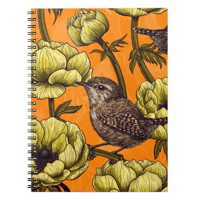 Wrens in the yellow anemone garden notebook (Front)