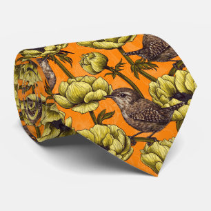 Wrens in the yellow anemone garden tie