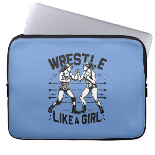 Wrestle Like A Girl, Fighter Lady, Feminist Power Laptop Sleeve