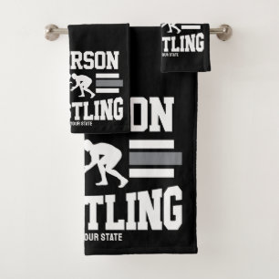 Wrestler ADD NAME School Athlete Wrestling Team  Bath Towel Set