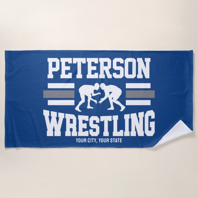 Wrestler ADD NAME School Athlete Wrestling Team  Beach Towel (Front)
