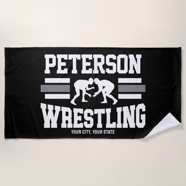 Wrestler ADD NAME School Athlete Wrestling Team  Beach Towel (Front)