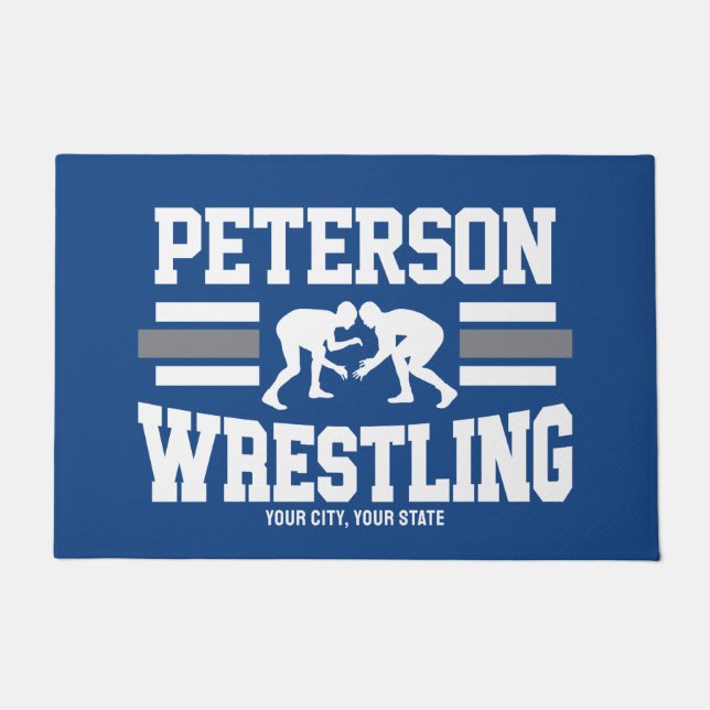 Wrestler ADD NAME School Athlete Wrestling Team  Doormat (Front)