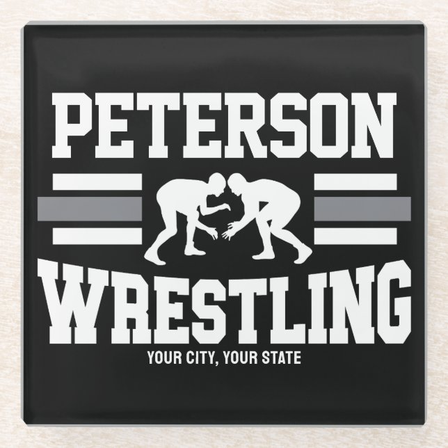 Wrestler ADD NAME School Athlete Wrestling Team Glass Coaster (Front)