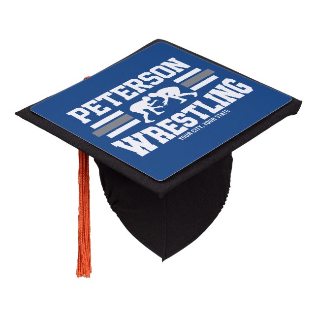 Wrestler ADD NAME School Athlete Wrestling Team Graduation Cap Topper (Angled)