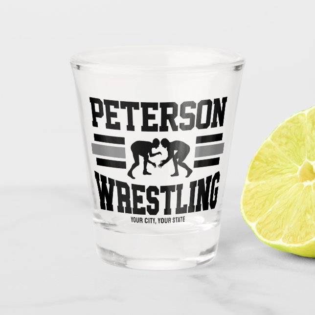 Wrestler ADD NAME School Athlete Wrestling Team Shot Glass (Front)