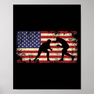 Wrestler Wrestling American Flag 4th Of July Gift Poster