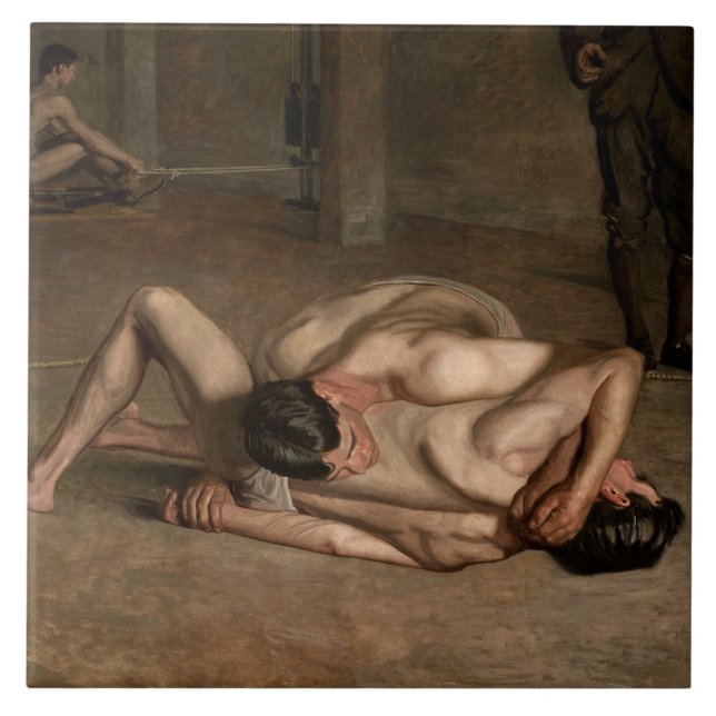 Wrestlers (by Thomas Eakins) Tile (Front)