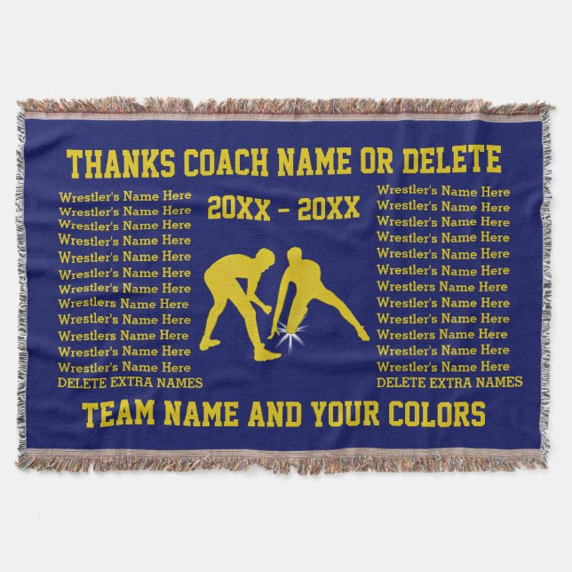 Wrestlers Names 5 Text Boxes Wrestling Coach Gifts Throw Blanket (Front)