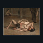 Wrestlers Postcard<br><div class="desc">"Wrestlers",  1899,  is a painting by Thomas Eakins depicting two men engaged in a wrestling match. One figure has the other in a half nelson and crotch hold. Another man is exercising in the background.</div>