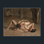 Wrestlers Postcard<br><div class="desc">"Wrestlers",  1899,  is a painting by Thomas Eakins depicting two men engaged in a wrestling match. One figure has the other in a half nelson and crotch hold. Another man is exercising in the background.</div>