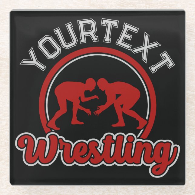  Wrestling ADD NAME Grapple Champion Team Player  Glass Coaster (Front)