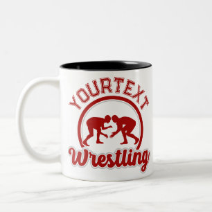 Wrestling ADD NAME Grapple Champion Team Player  Two-Tone Coffee Mug