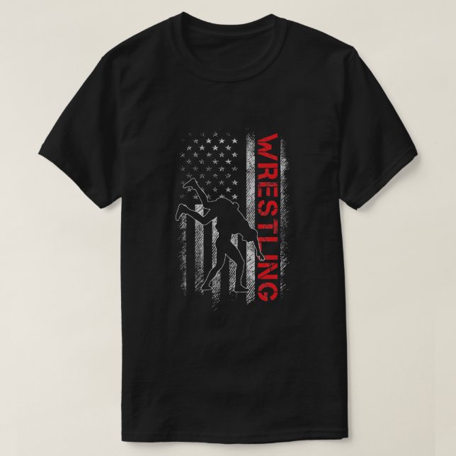 Wrestling American Flag USA Quote Wrestler    T-Shirt (Design Front)
