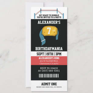 Wrestling Birthday Party Ticket  Invitation