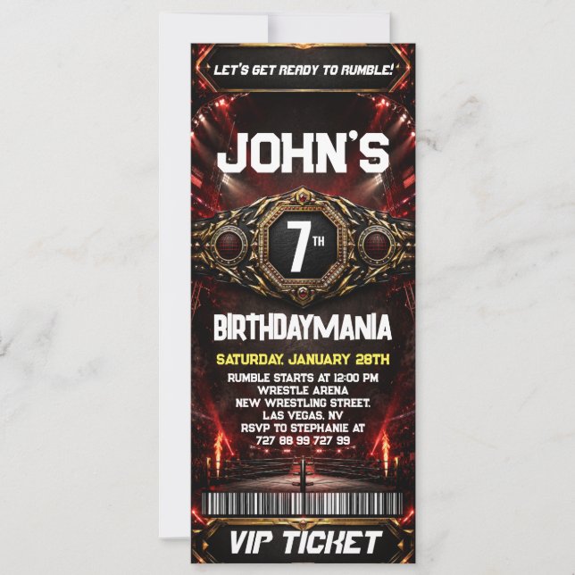 Wrestling Birthday Party Ticket Invitation Theme (Front)