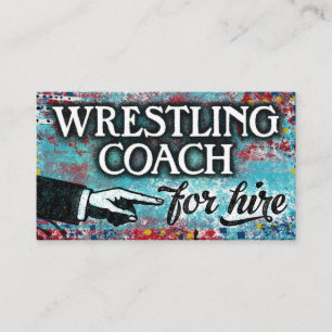 Wrestling Coach For Hire Business Cards - Blue Red