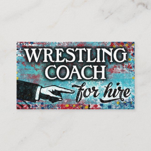 Wrestling Coach For Hire Business Cards - Blue Red (Front)