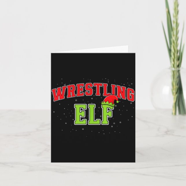 Wrestling Elf Christmas Family Matching Group Xmas Card (Front)