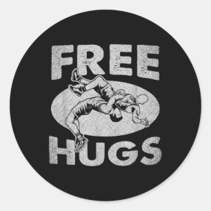 Wrestling - Funny Free Hugs Wrestling  Classic Round Sticker