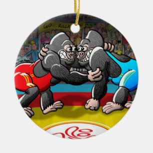 Wrestling Gorillas Ceramic Ornament
