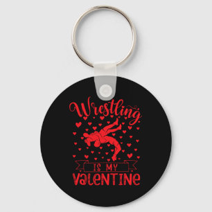 Wrestling Is My Valentine Red Love Heart Valentine Keychain
