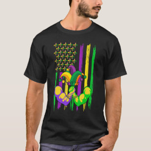 Wrestling Jester Hat Retro American Flag Mardi Gra T-Shirt