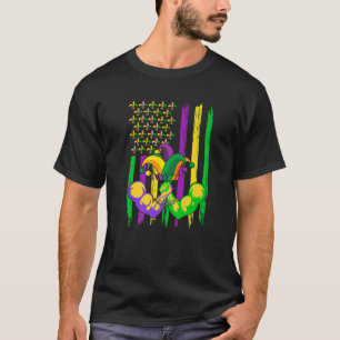 Wrestling Jester Hat Retro American Flag Mardi Gra T-Shirt