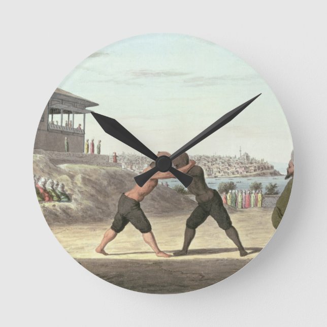 Wrestling Match, Constantinople (w/c on paper) Round Clock (Front)