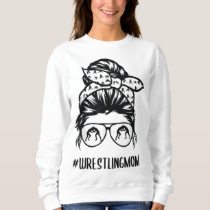 Wrestling Mom messy bun hair glasses Sweatshirt