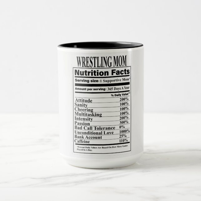 Wrestling Mom Nutrition Facts Mug (Center)