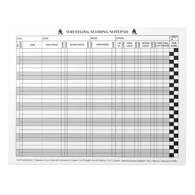 Wrestling Score Pads for Scorekeeping (Front)