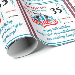 Wrestling Sentiment Name Age Birthday Wrapping Paper