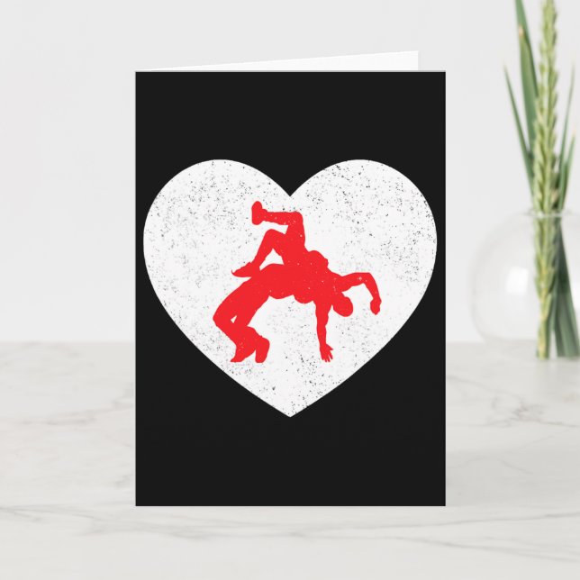 Wrestling Silhouette Valentine Heart Shape Lovers  Card (Front)