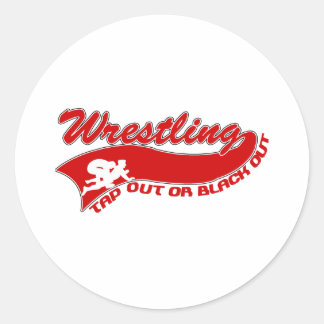 Wrestling; tap out or black out classic round sticker