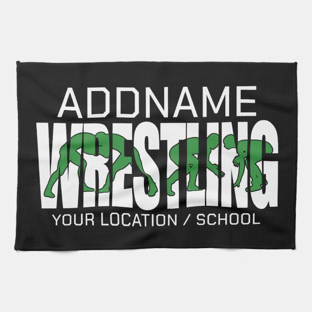 Wrestling Team ADD TEXT School Varsity Wrestler Kitchen Towel (Horizontal)