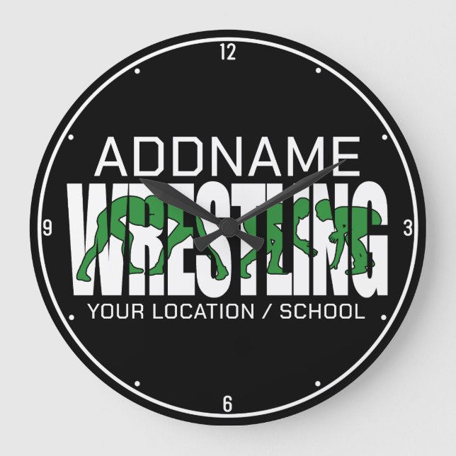 Wrestling Team ADD TEXT School Varsity Wrestler  Large Clock (Front)
