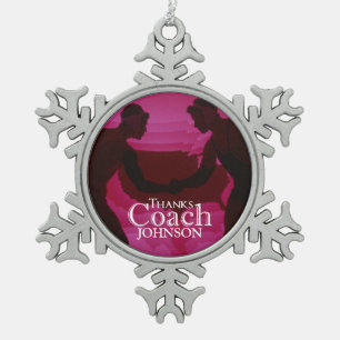 Wrestling Thanks Coach Silhouette Red Snowflake Pewter Christmas Ornament