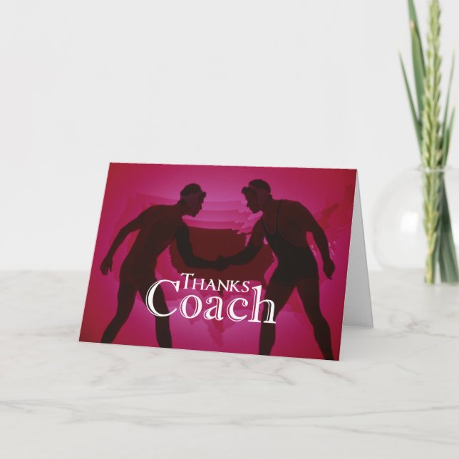 Wrestling Thanks Coach Silhouette Red Thank You Card (Front)