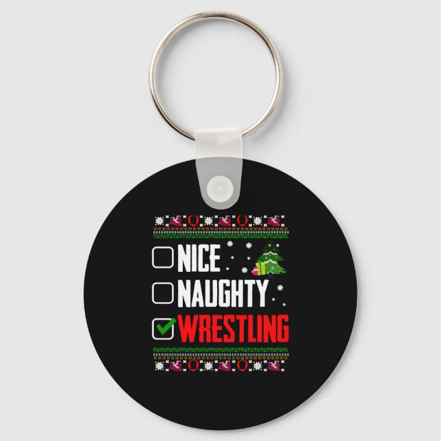 Wrestling Ugly Christmas Keychain (Front)