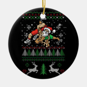 Wrestling Ugly Christmas Wrestler Santa Reindeer F Ceramic Ornament
