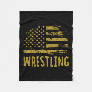 Wrestling Usa Flag Wrestler Patriotic Men Boys Kid Fleece Blanket