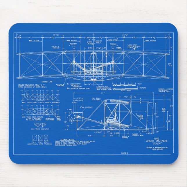 Wright Bros. "Flyer" Blueprint 1903 Mouse Pad (Front)