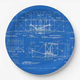 Wright Bros. "Flyer" Blueprint 1903 Paper Plate