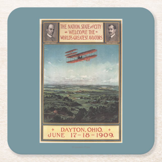 Wright Brothers Plane Square Paper Coaster (Front)