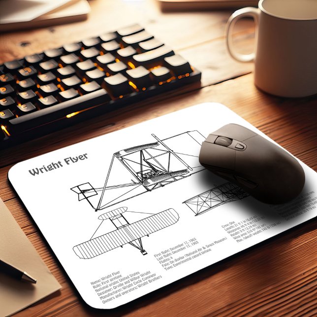 Wright Flyer- Airplane Blueprint Drawing Plans BD Mouse Pad (Creator Uploaded)