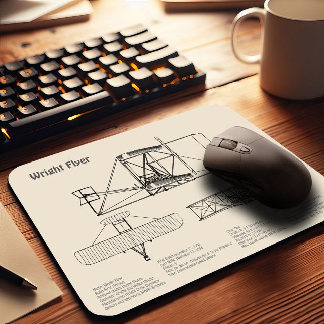 Wright Flyer- Airplane Blueprint Drawing Plans SD Mouse Pad (Creator Uploaded)