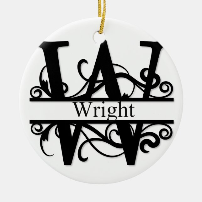 Wright Monogram Ceramic Ornament (Front)